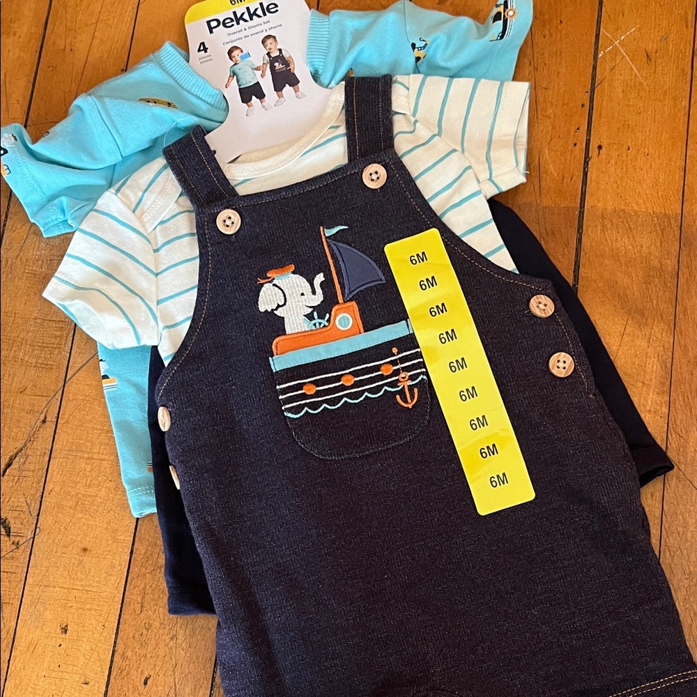 Pekkle Navy Overalls with Nautical Design 2 size 6 month outfits